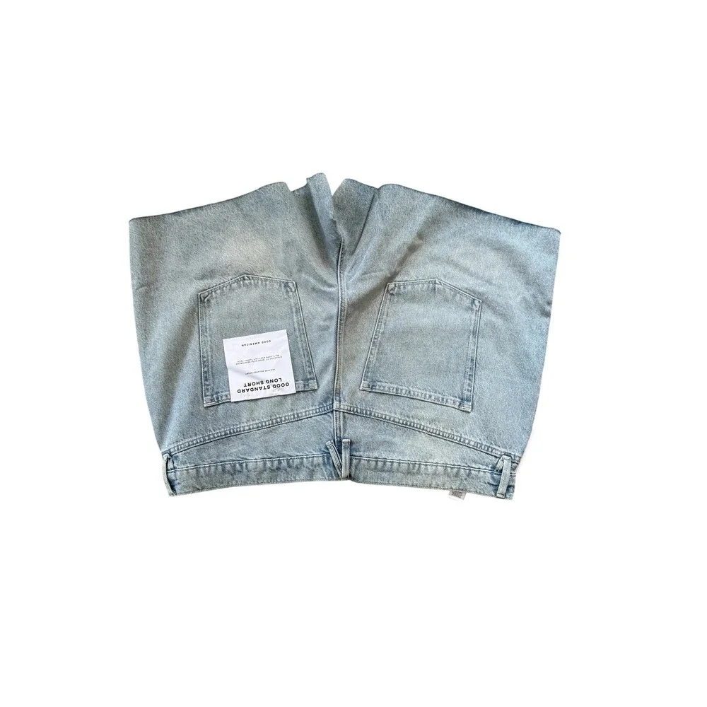 Good American Good Standard Long Shorts Indigo888 Light Wash Denim 16 Plus NEW